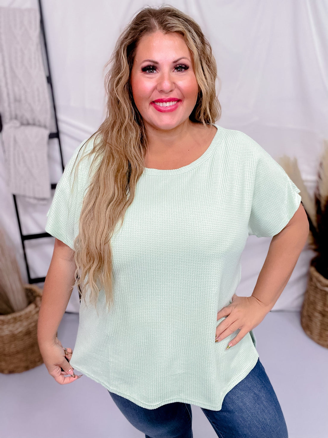 Sage Short Sleeve Waffle Tunic Top - Whiskey Skies - ANDREE BY UNIT