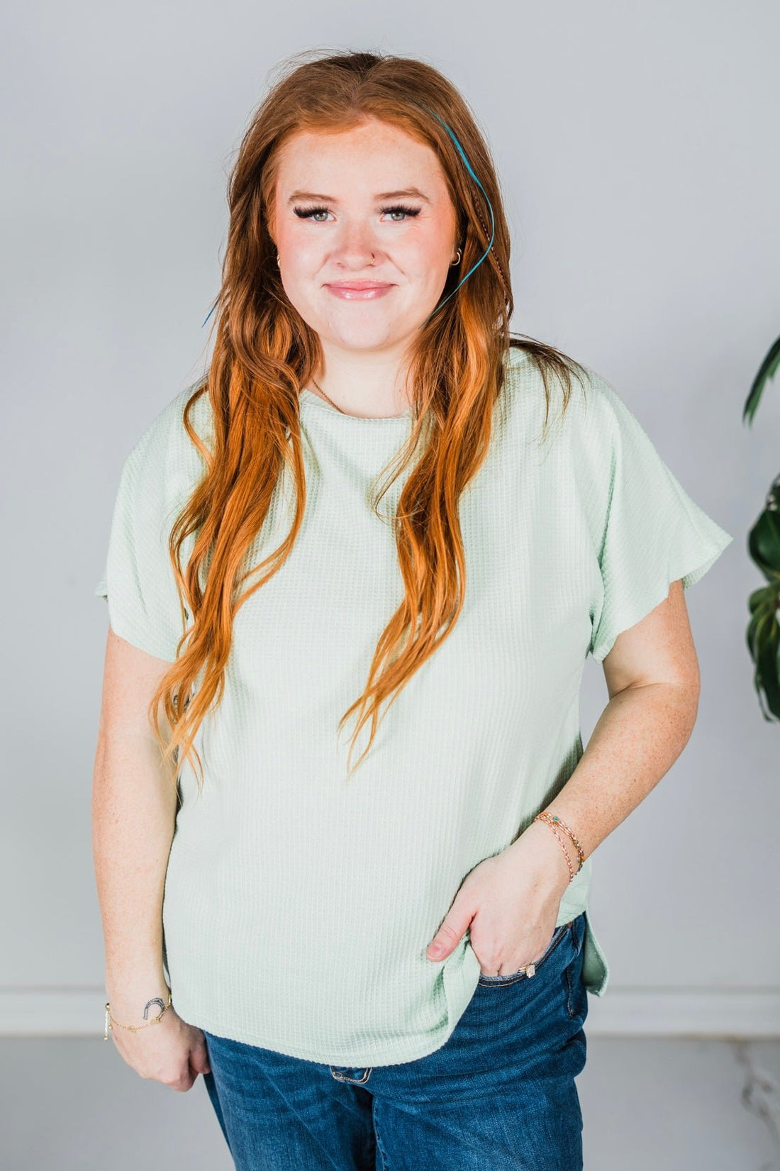 Sage Short Sleeve Waffle Tunic Top - Whiskey Skies - ANDREE BY UNIT