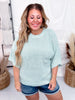 Sage Textured Knit Half Sleeve Sweater - Whiskey Skies - BIBI