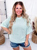 Sage Textured Knit Half Sleeve Sweater - Whiskey Skies - BIBI