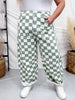 Sage & White Checkered Barrel Leg Pants - Whiskey Skies - ODDI