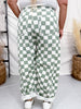 Sage & White Checkered Barrel Leg Pants - Whiskey Skies - ODDI