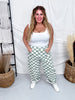 Sage & White Checkered Barrel Leg Pants - Whiskey Skies - ODDI