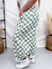 Sage & White Checkered Barrel Leg Pants - Whiskey Skies - ODDI