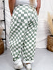 Sage & White Checkered Barrel Leg Pants - Whiskey Skies - ODDI
