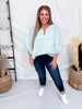 Sage & White Striped Top With Balloon Sleeves - Whiskey Skies - ODDI
