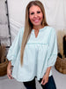 Sage & White Striped Top With Balloon Sleeves - Whiskey Skies - ODDI