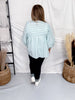 Sage & White Striped Top With Balloon Sleeves - Whiskey Skies - ODDI