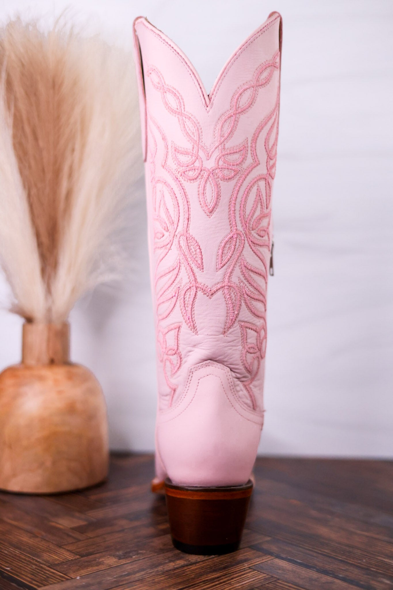 Sally Midi Wide Calf Pink Leather Embroidered Boots - Whiskey Skies - ROCKEM