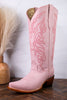 Sally Midi Wide Calf Pink Leather Embroidered Boots - Whiskey Skies - ROCKEM