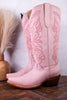 Sally Midi Wide Calf Pink Leather Embroidered Boots - Whiskey Skies - ROCKEM