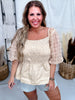 Sand Colored Polka Dot Poplin Smocked Blouse W/ Mesh Sleeves - Whiskey Skies - ODDI