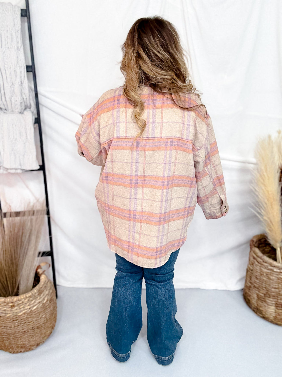 Sand & Lavender Plaid Shacket - Whiskey Skies - WHITE BIRCH