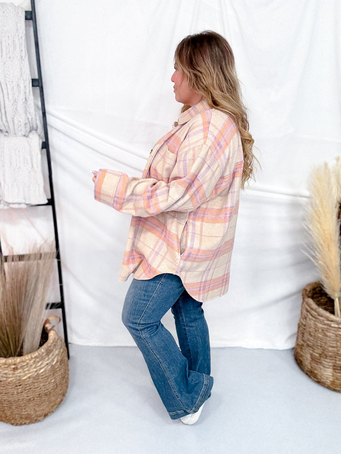 Sand & Lavender Plaid Shacket - Whiskey Skies - WHITE BIRCH