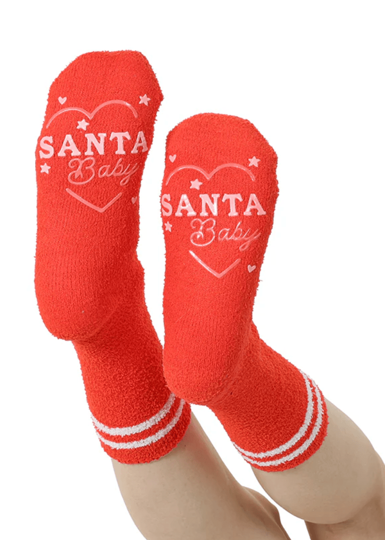Santa Baby Fuzzy Crew Socks - Whiskey Skies - LIVING ROYAL