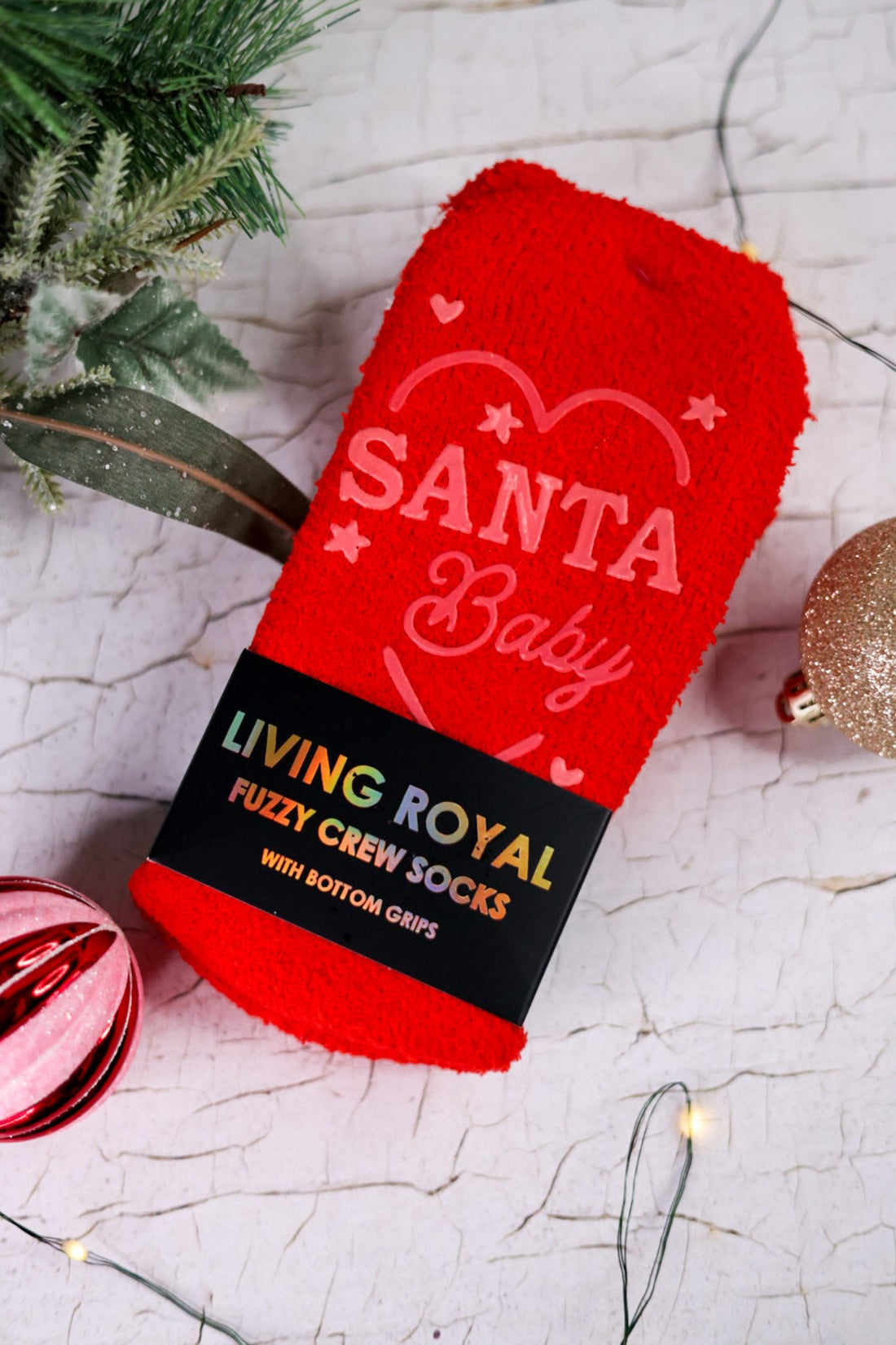 Santa Baby Fuzzy Crew Socks - Whiskey Skies - LIVING ROYAL
