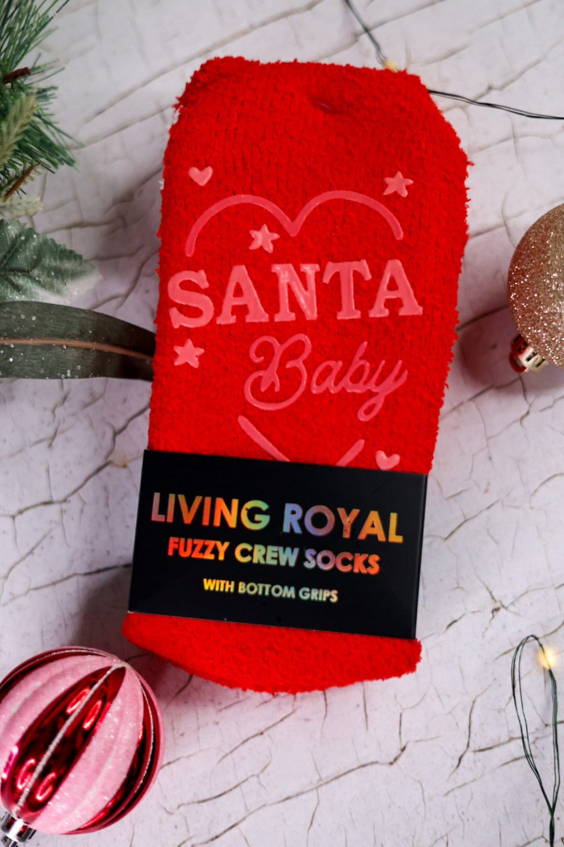Santa Baby Fuzzy Crew Socks - Whiskey Skies - LIVING ROYAL
