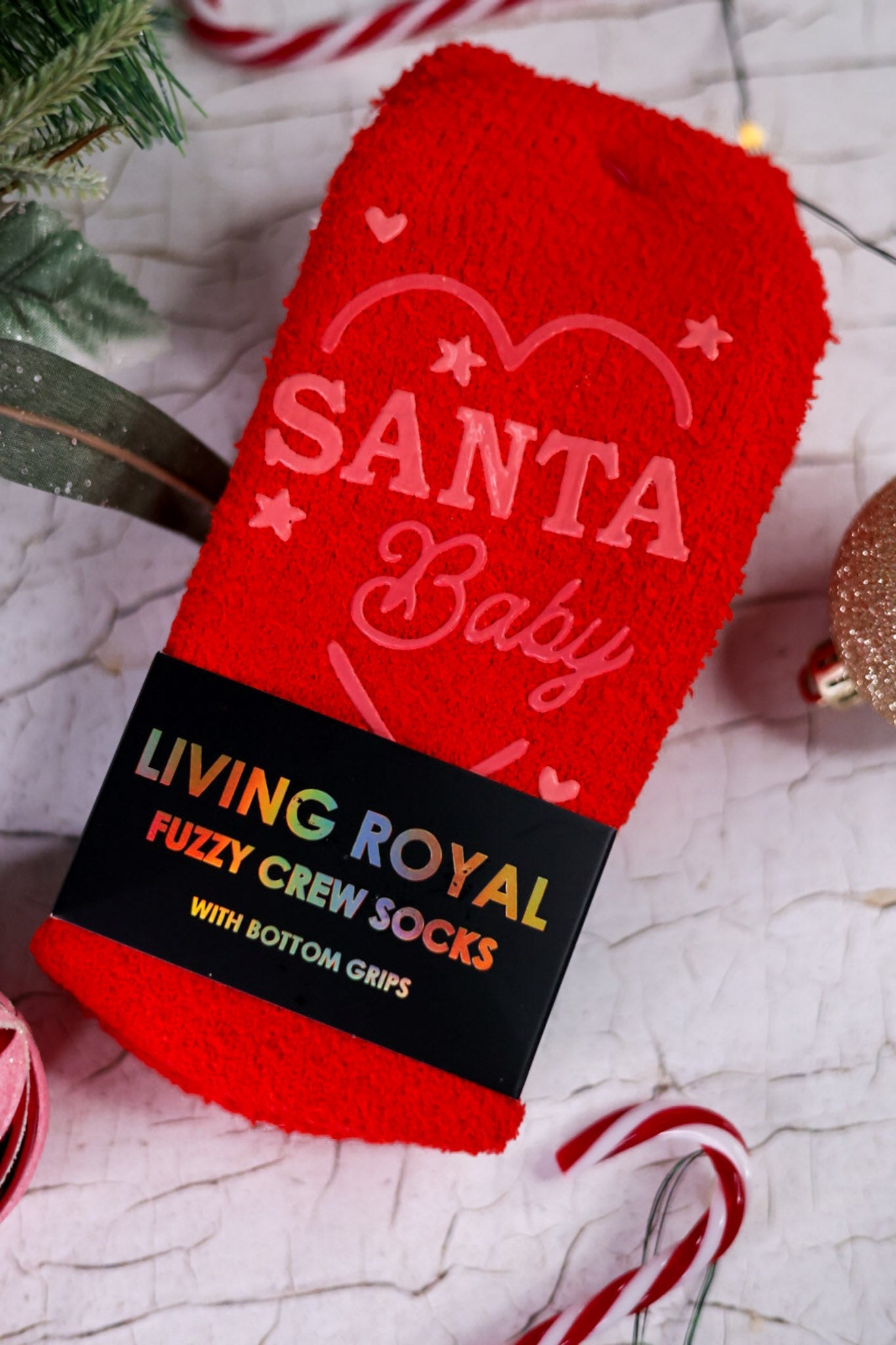 Santa Baby Fuzzy Crew Socks - Whiskey Skies - LIVING ROYAL
