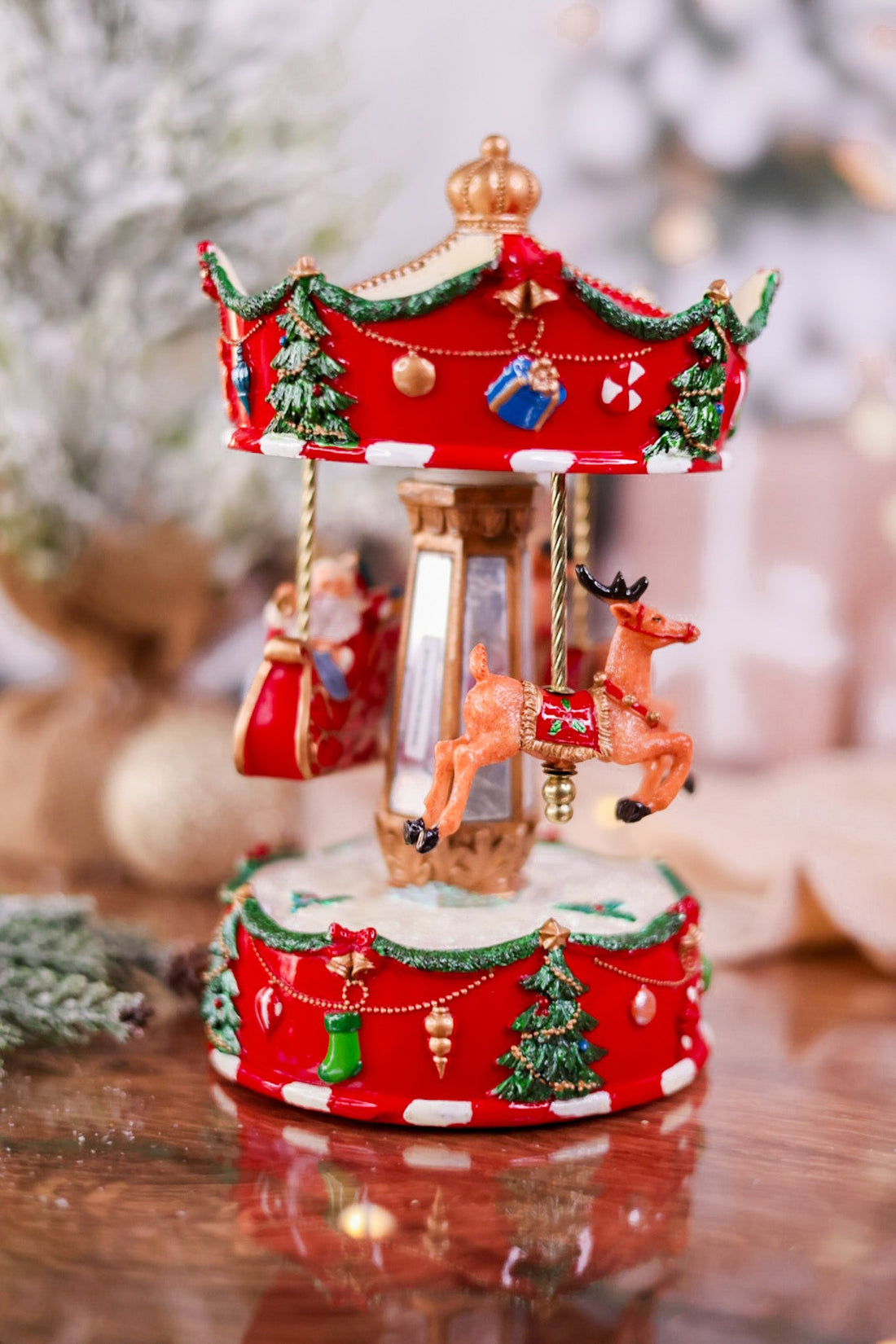 Santa's Sleigh Musical Animated Carousel - Whiskey Skies - RAZ IMPORTS