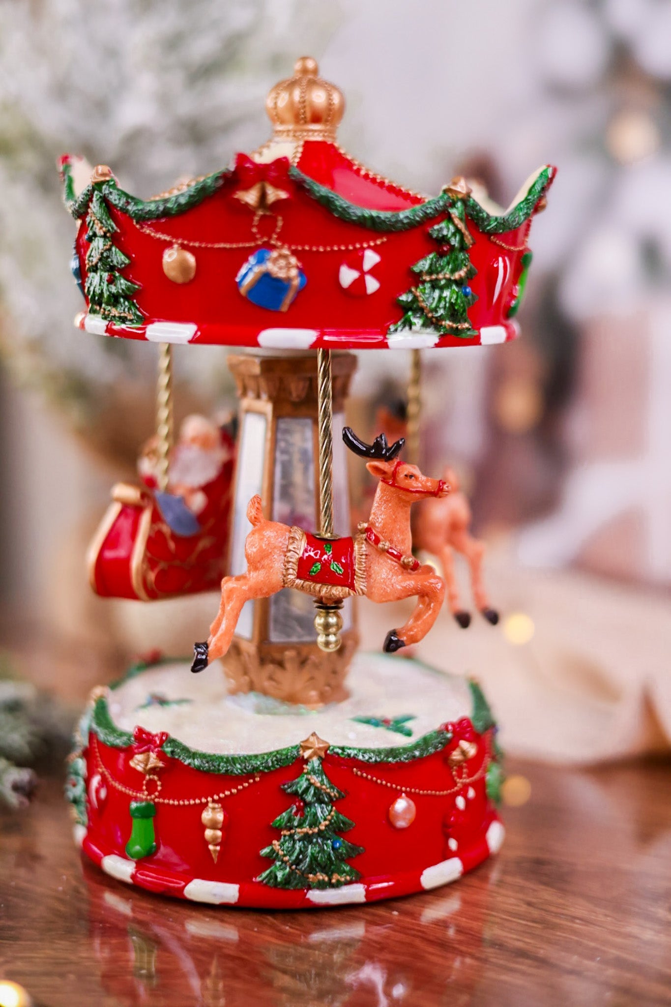 Santa's Sleigh Musical Animated Carousel - Whiskey Skies - RAZ IMPORTS