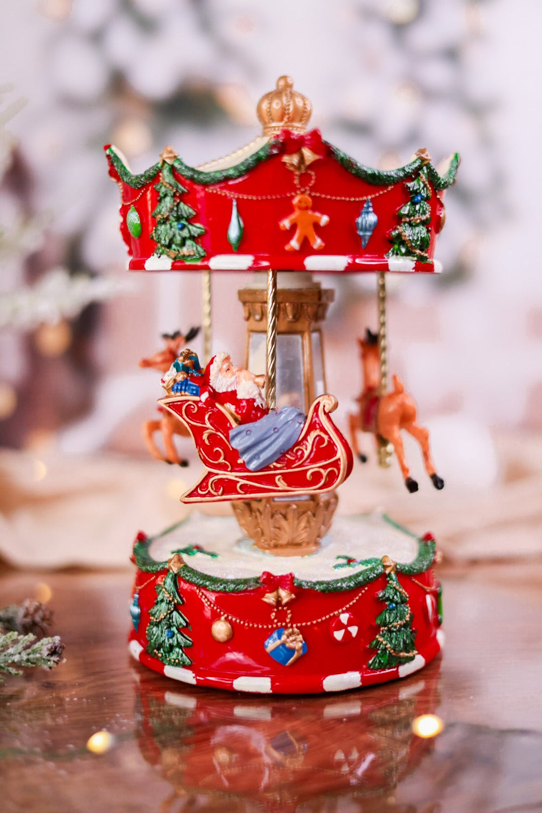 Santa's Sleigh Musical Animated Carousel - Whiskey Skies - RAZ IMPORTS