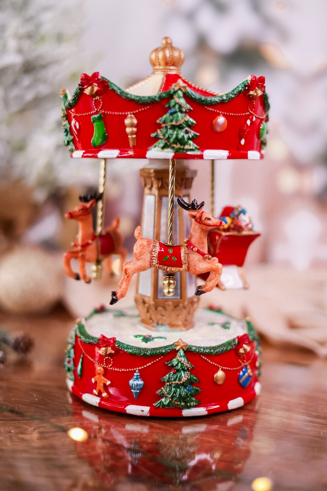 Santa's Sleigh Musical Animated Carousel - Whiskey Skies - RAZ IMPORTS