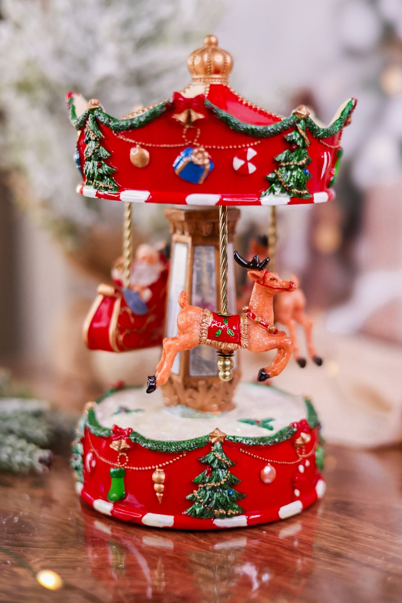 Santa's Sleigh Musical Animated Carousel - Whiskey Skies - RAZ IMPORTS