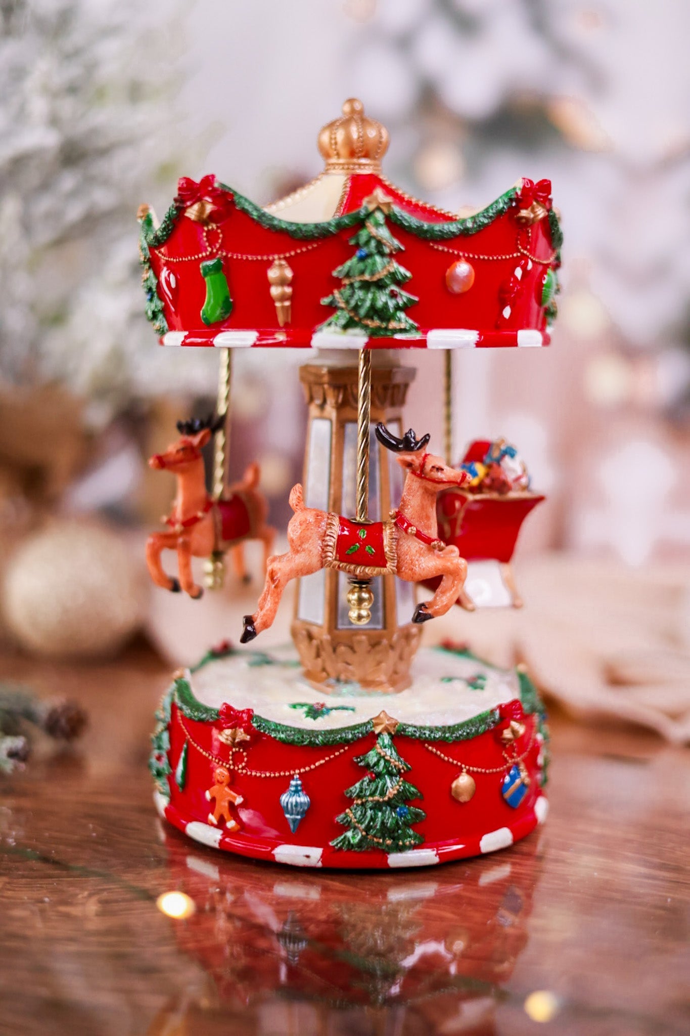 Santa's Sleigh Musical Animated Carousel - Whiskey Skies - RAZ IMPORTS