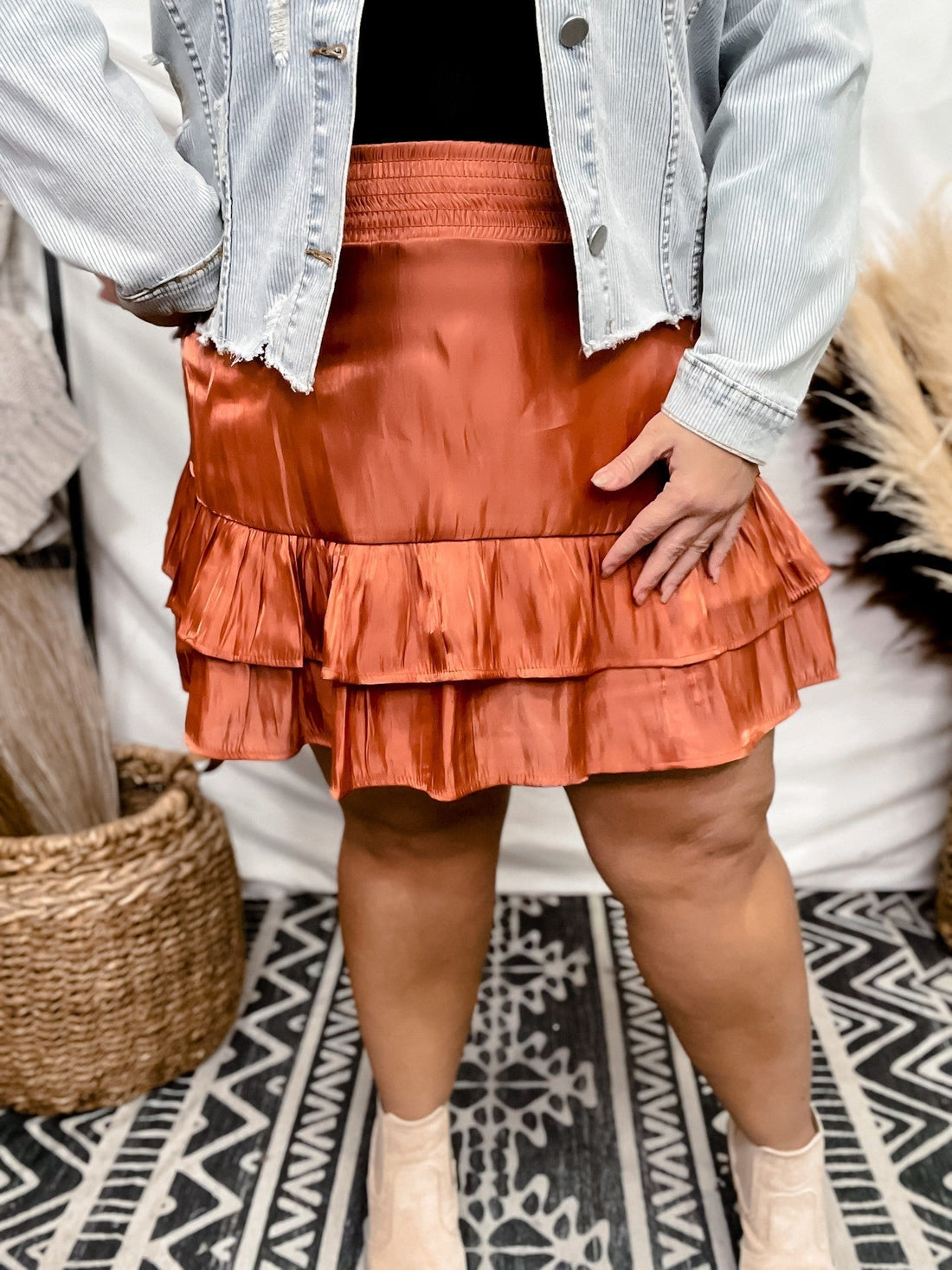 Satin Short Skirt - Whiskey Skies - UMGEE