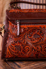Savannah Scroll Embossed Dark Brown Leather Sling Bag - Whiskey Skies - MYRA BAGS