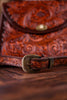 Savannah Scroll Embossed Dark Brown Leather Sling Bag - Whiskey Skies - MYRA BAGS
