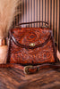 Savannah Scroll Embossed Dark Brown Leather Sling Bag - Whiskey Skies - MYRA BAGS