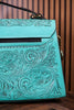 Savannah Scroll Embossed Turquoise Leather Sling Bag - Whiskey Skies - MYRA BAGS