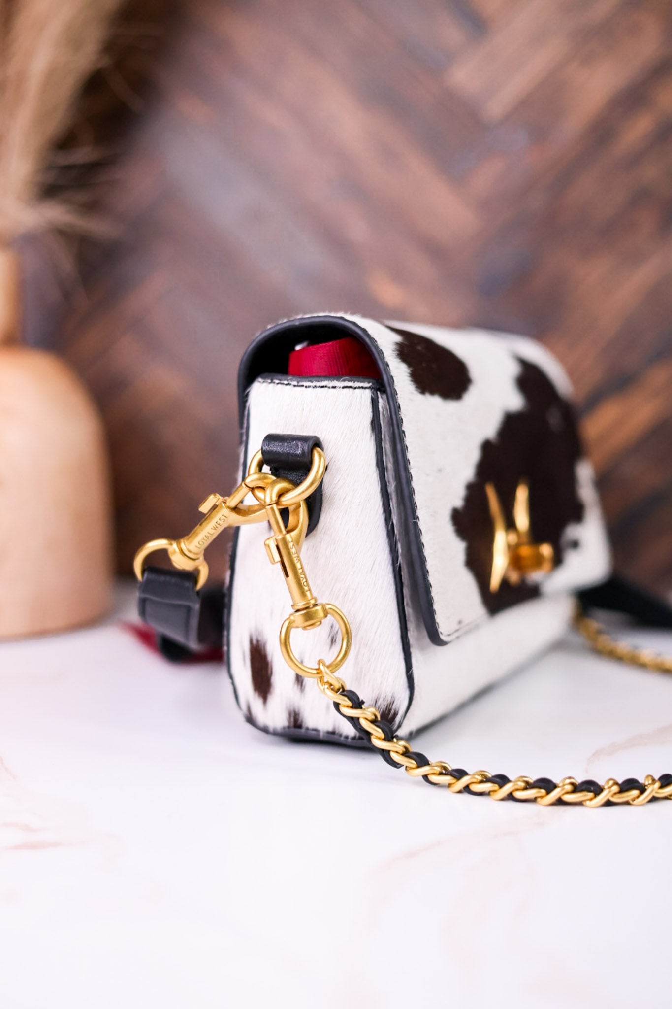 SAVI Mini Bag in Black & White Cowhide - Whiskey Skies - LOYAL WEST
