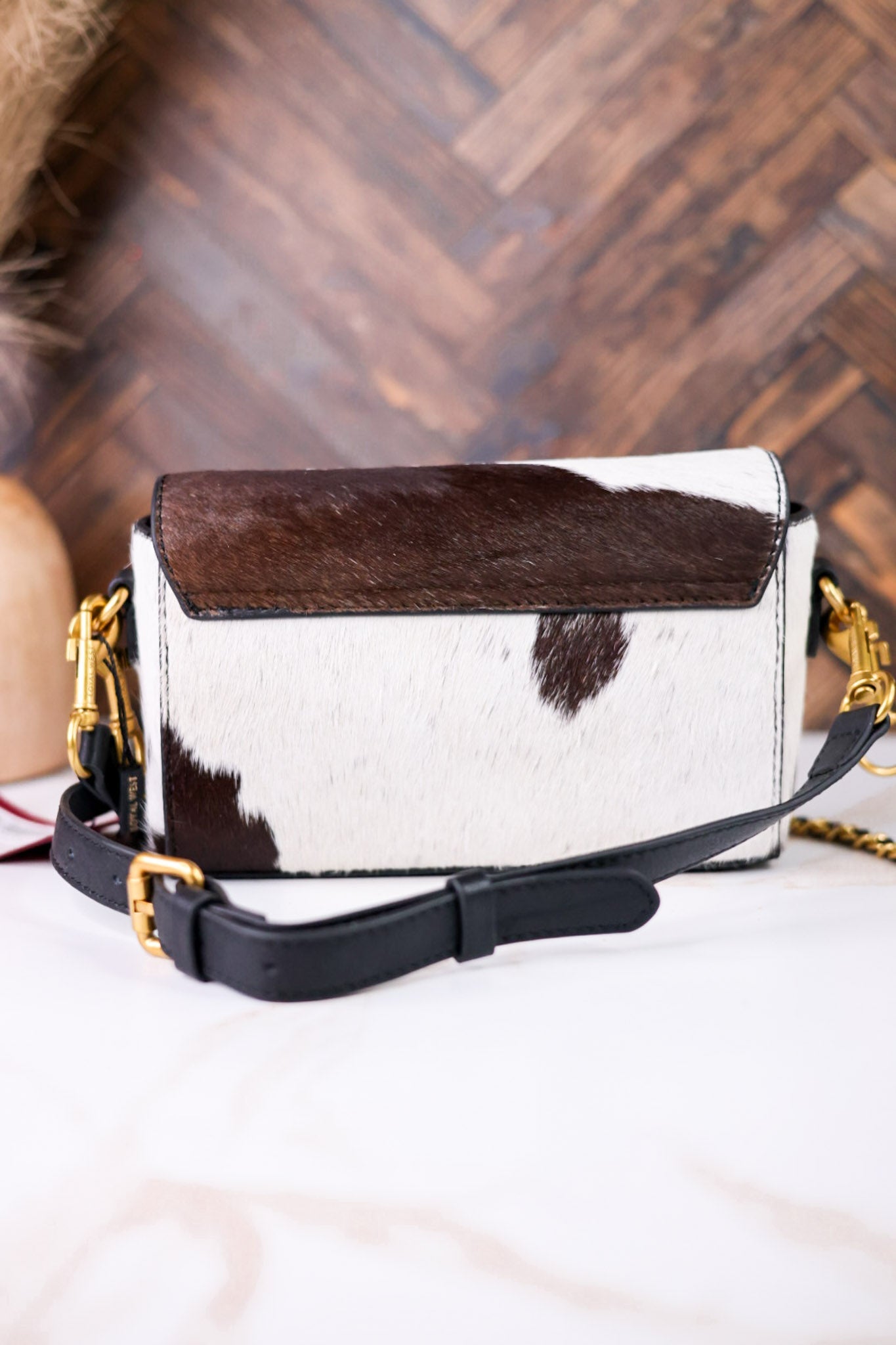 SAVI Mini Bag in Black & White Cowhide - Whiskey Skies - LOYAL WEST