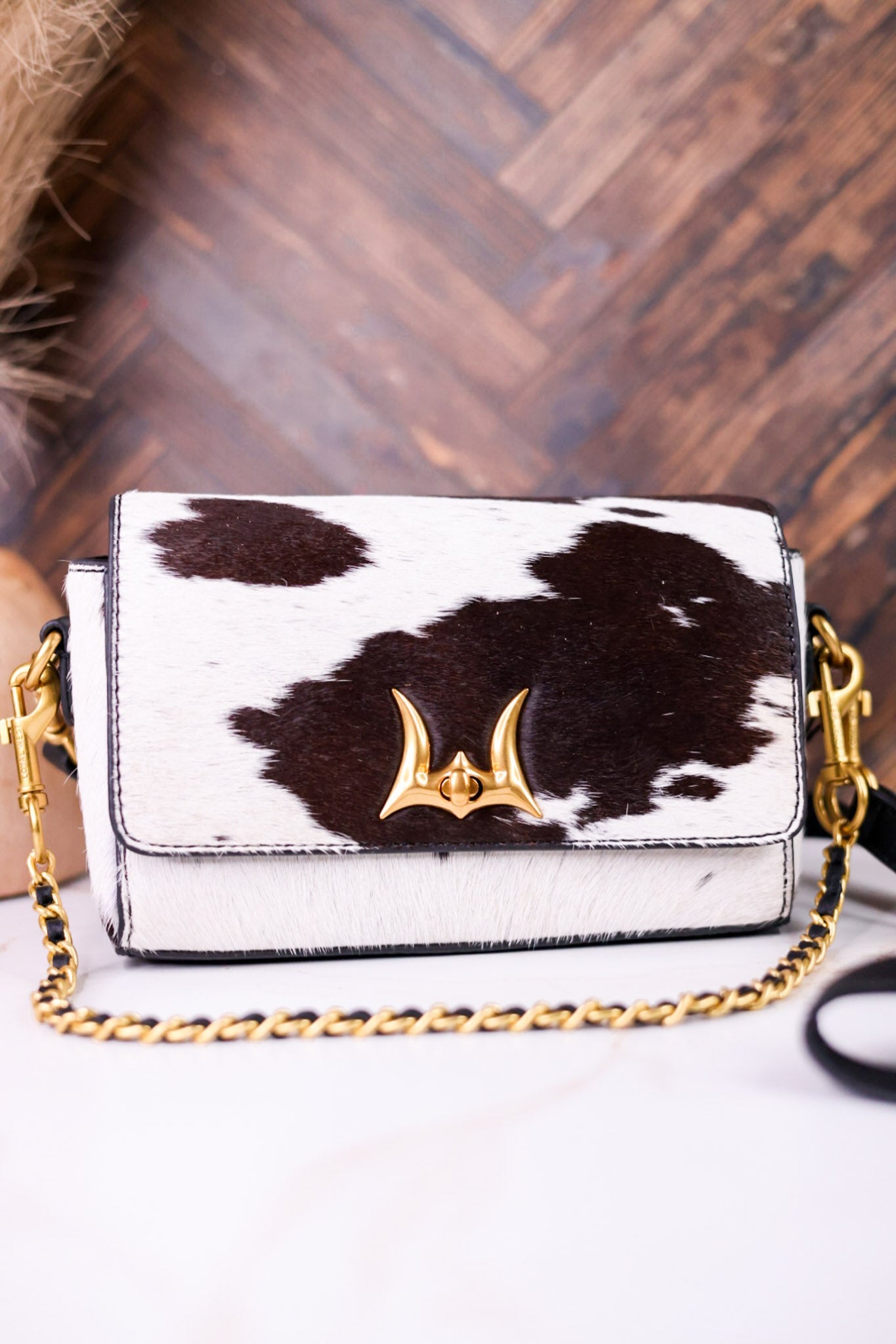 SAVI Mini Bag in Black & White Cowhide - Whiskey Skies - LOYAL WEST