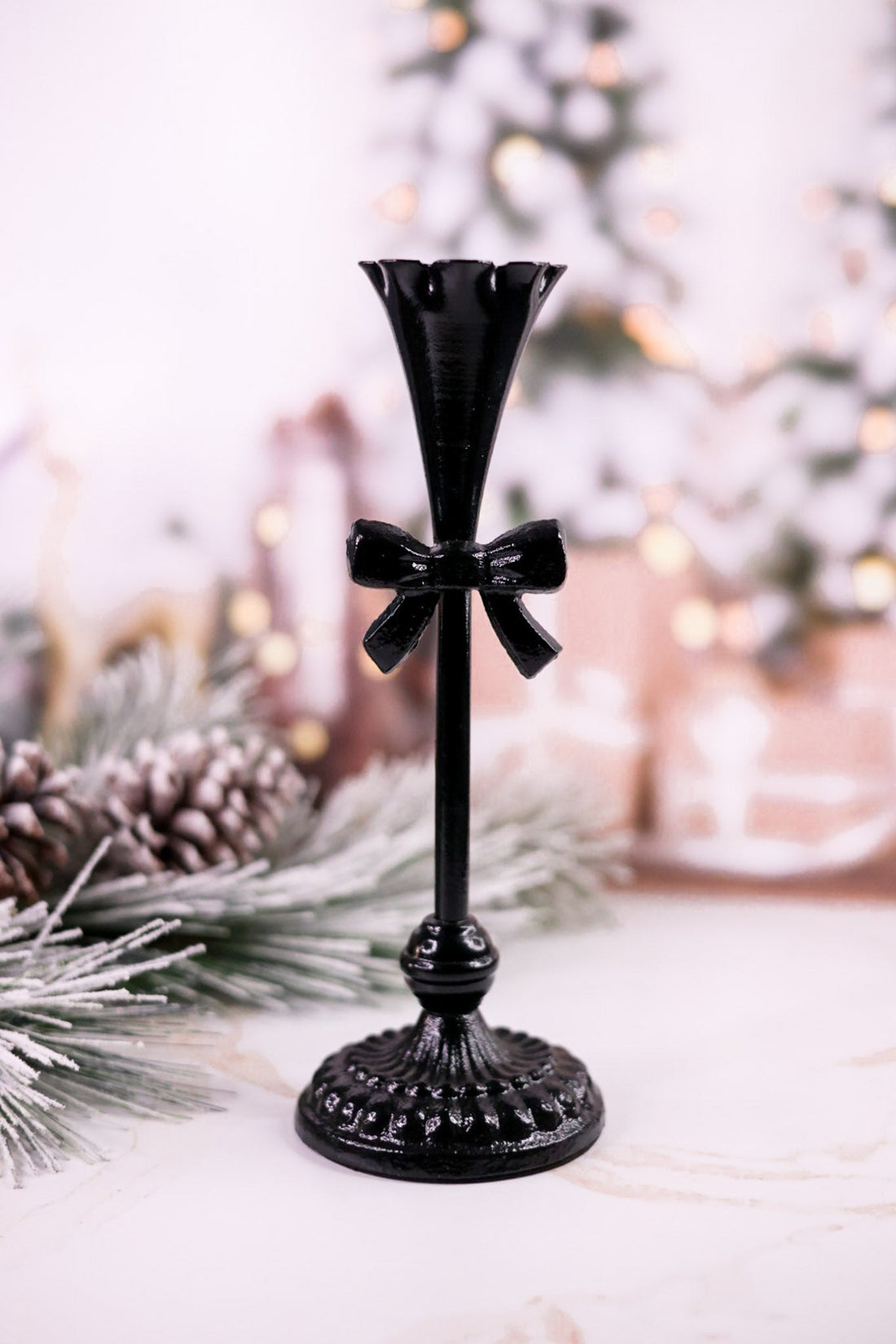 Scalloped Edge Candle Sticks With Bow Accent (2 Sizes) - Whiskey Skies - RAZ IMPORTS
