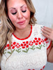 Scalloped Edge Flower Printed Crochet Short Sleeve Top - Whiskey Skies - BIBI