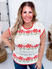 Scalloped Edge Flower Printed Crochet Short Sleeve Top - Whiskey Skies - BIBI