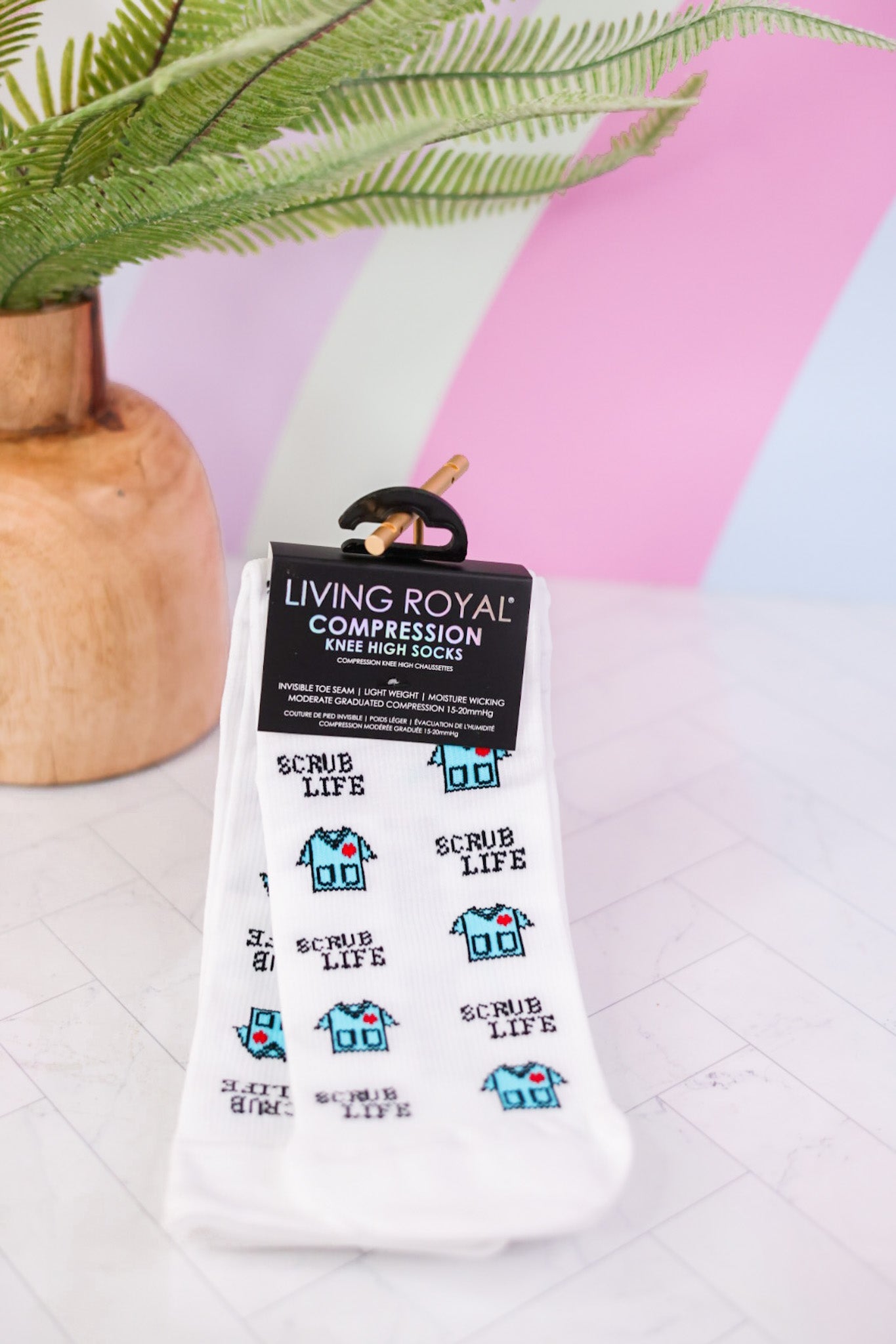 Scrub Life Knee High Compression Socks - Whiskey Skies - LIVING ROYAL