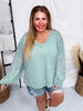 Seafoam Slub Jersey Long Sleeve Top With Lace Trim - Whiskey Skies - ODDI