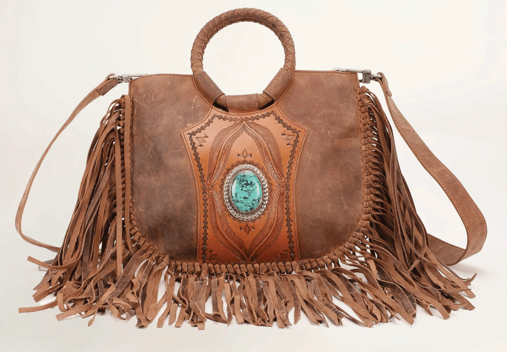 Sedona Calfskin Bag with Tassels and Turquoise - Whiskey Skies - LOYAL WEST