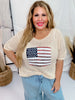 Sequin American Flag Patch Open Knit Top - Whiskey Skies - BIBI