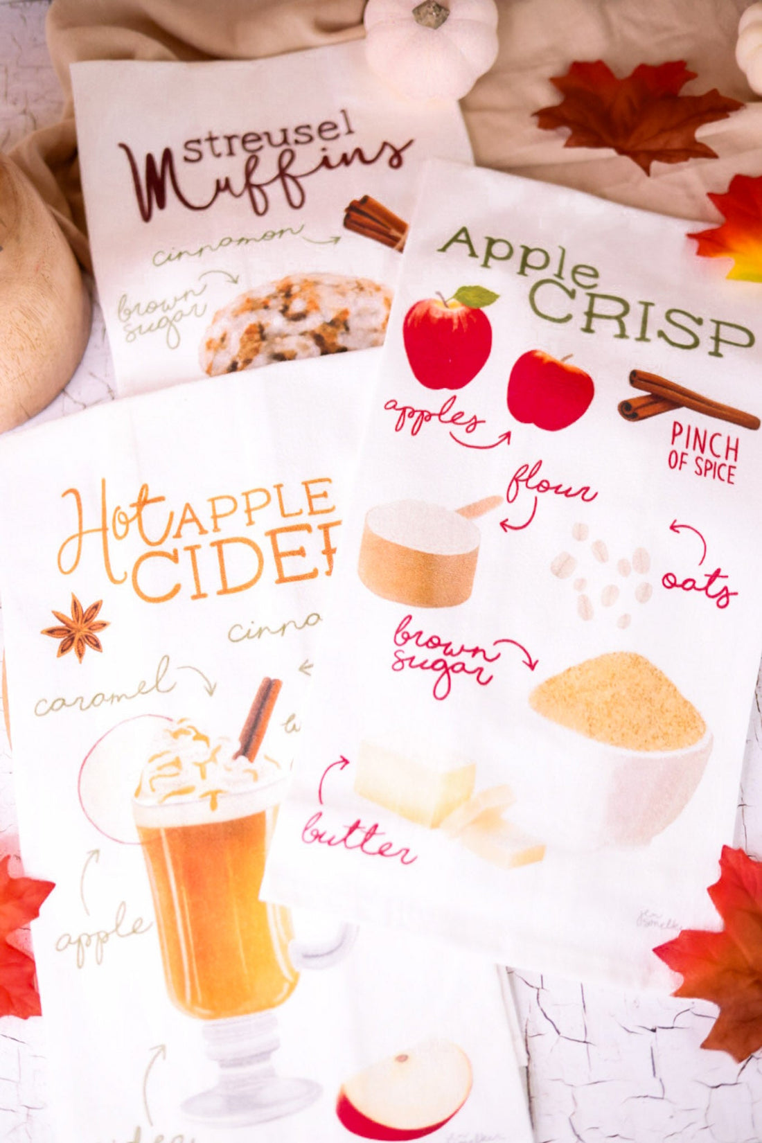 Set Of 3 Autumn Apple Kitchen Towels - Whiskey Skies - C & F ENTERPRISES