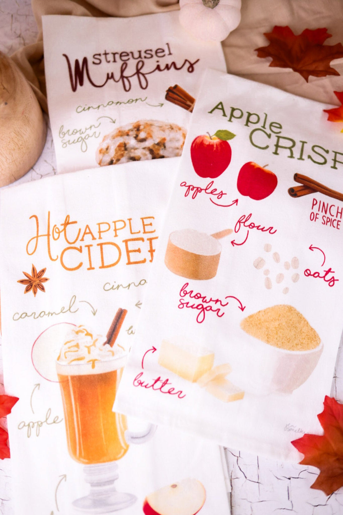Set Of 3 Autumn Apple Kitchen Towels - Whiskey Skies - C & F ENTERPRISES
