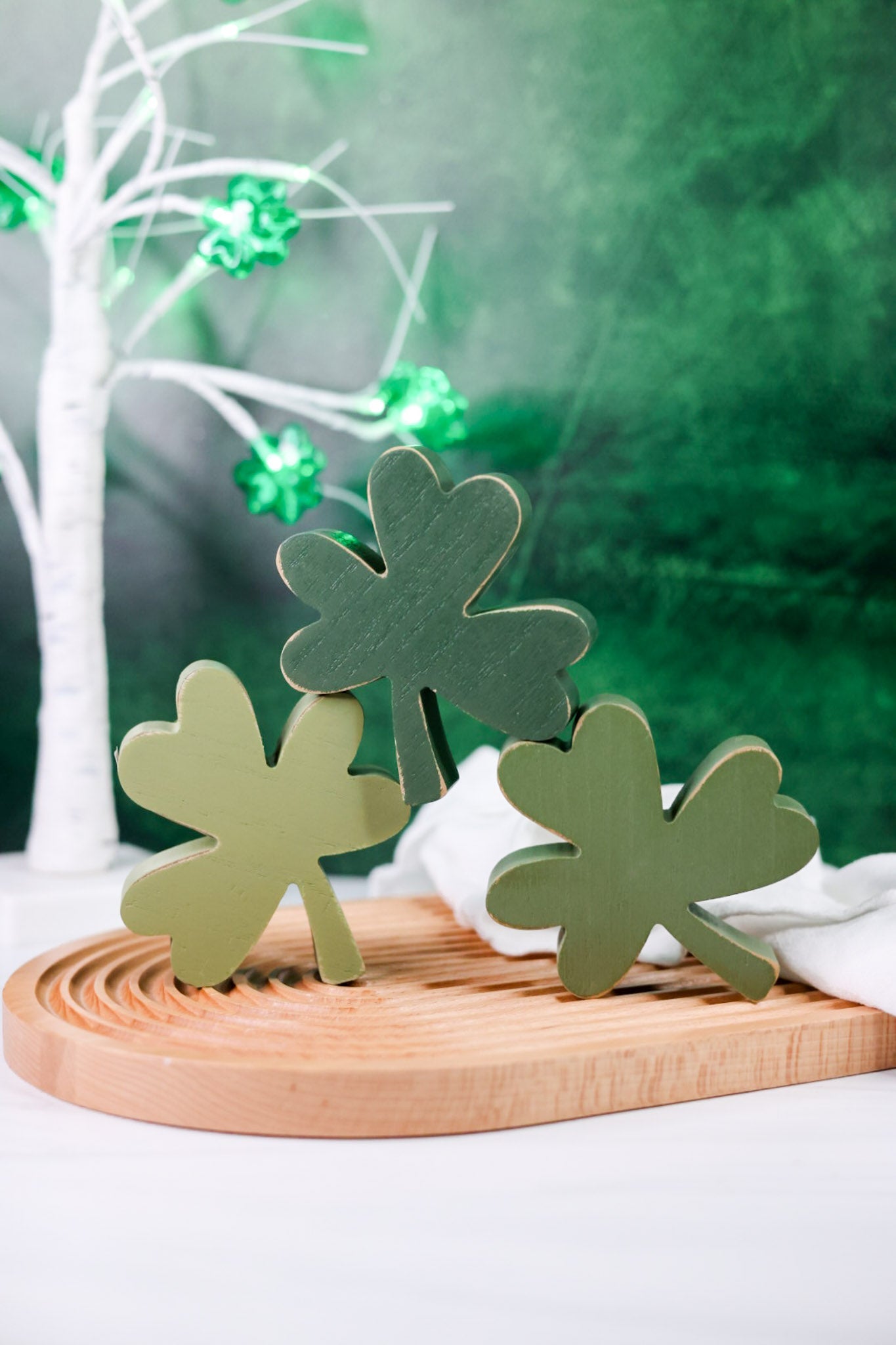 Set of 3 Decorative Wooden Clover Blocks - Whiskey Skies - DEVANIE AT HOME