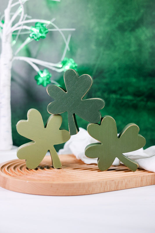 Set of 3 Decorative Wooden Clover Blocks - Whiskey Skies - DEVANIE AT HOME