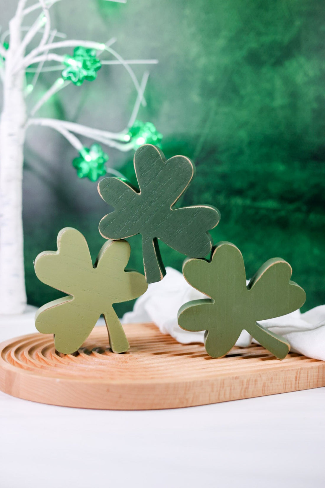 Set of 3 Decorative Wooden Clover Blocks - Whiskey Skies - DEVANIE AT HOME