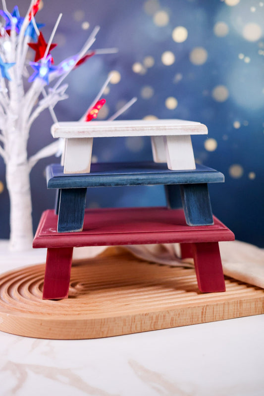 Set of 3 Rustic Red White & Blue Wooden Risers - Whiskey Skies - SPECIAL T IMPORTS INC