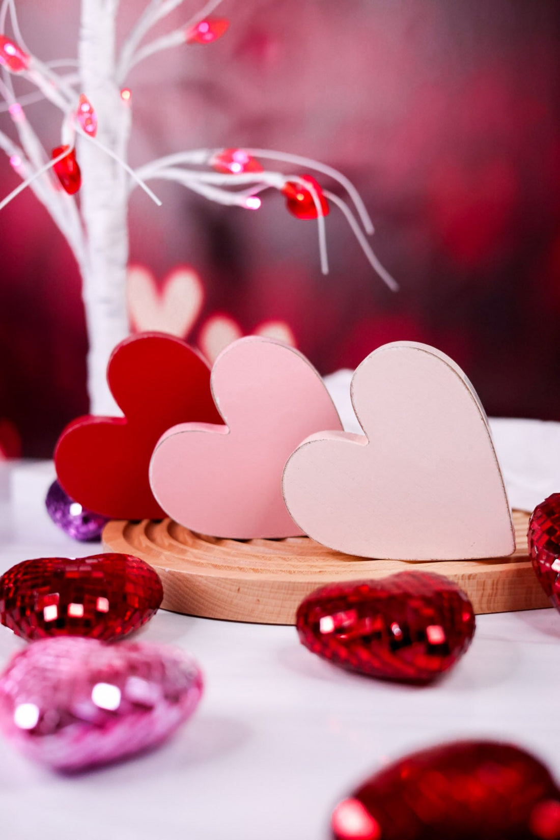 Set of 3 Wooden Heart Blocks - Whiskey Skies - DEVANIE AT HOME